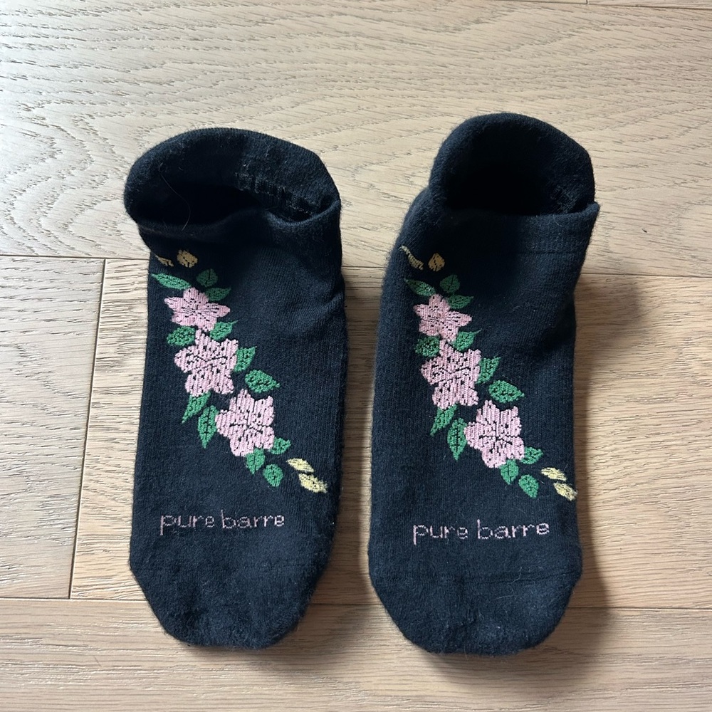 Pure Barre Black Floral Grip Socks